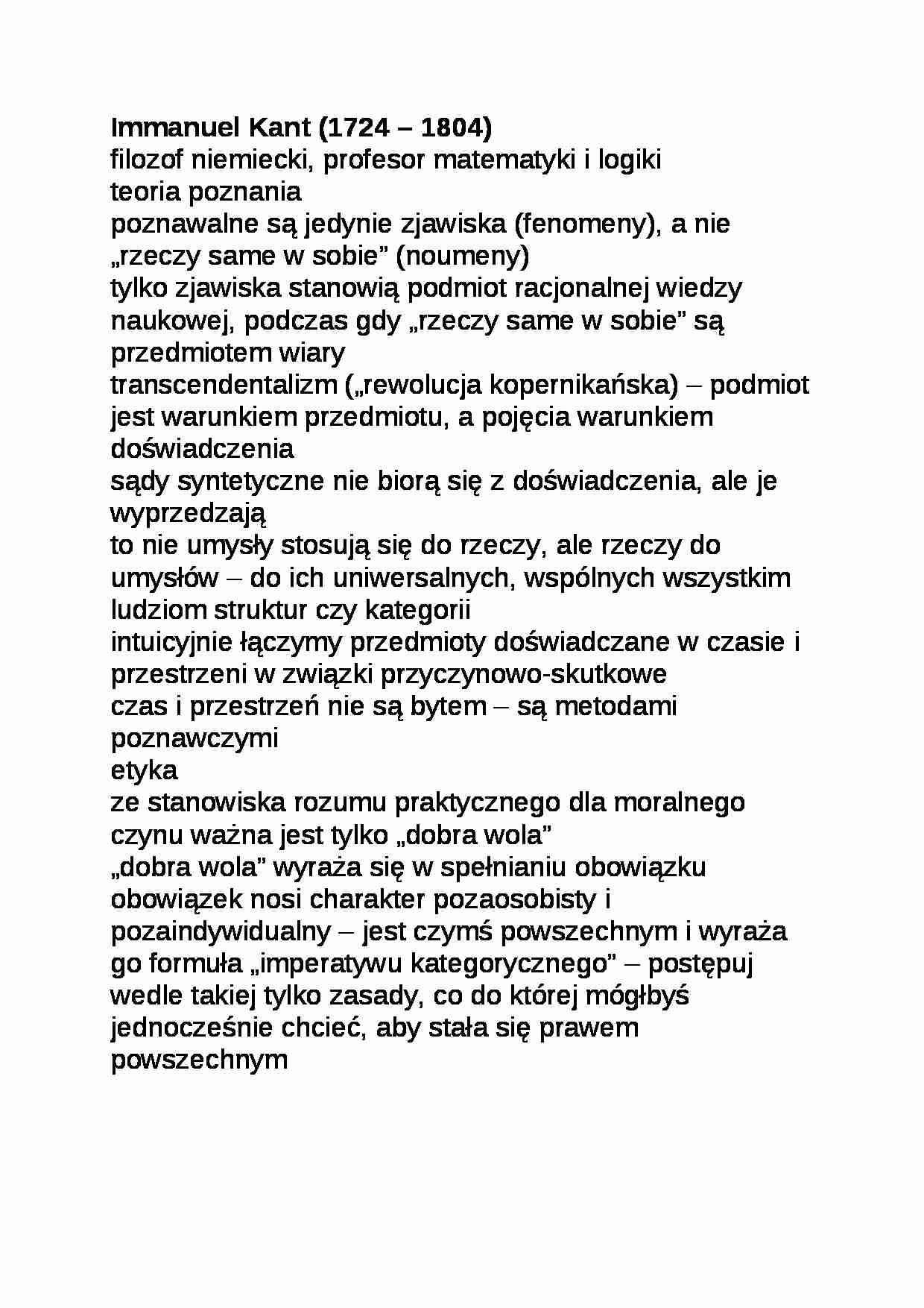Immanuel Kant - omówienie 2 - strona 1