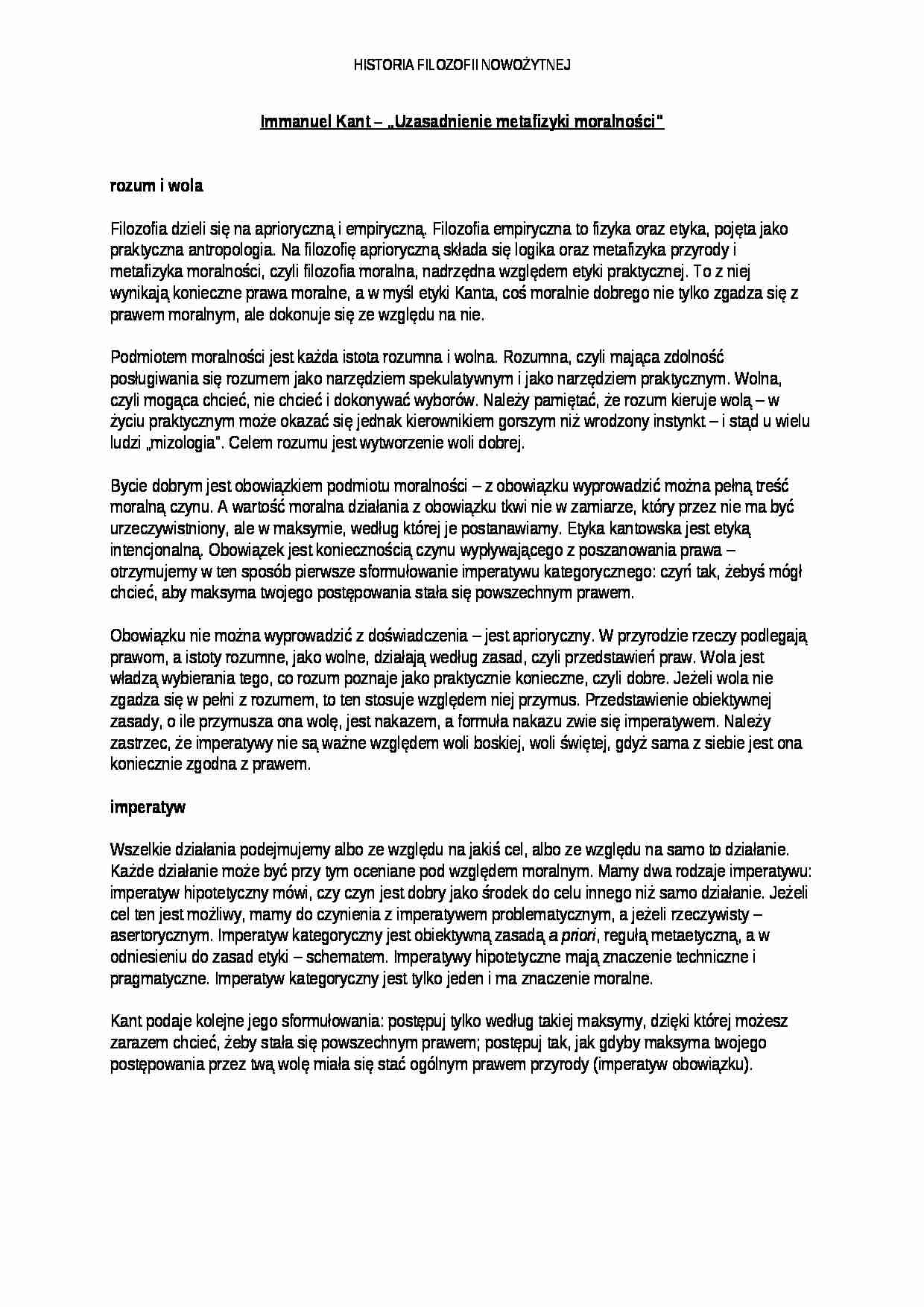 Immanuel Kant - „Uzasadnienie metafizyki moralności” - strona 1