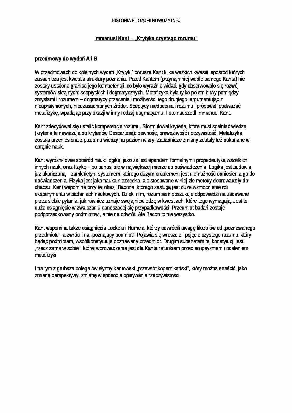 Immanuel Kant - „Krytyka czystego rozumu” - strona 1