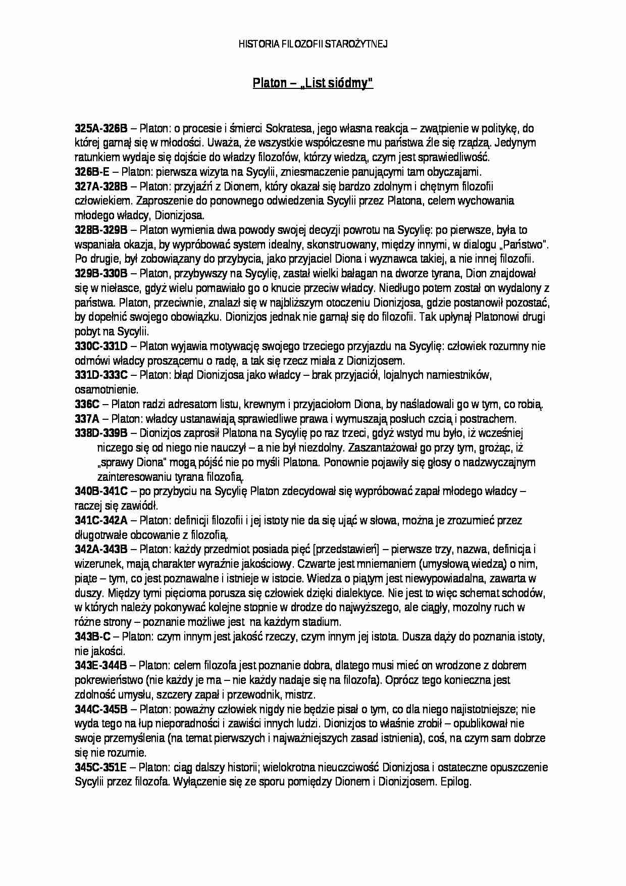 Platon - „List siódmy” - omówienie - strona 1