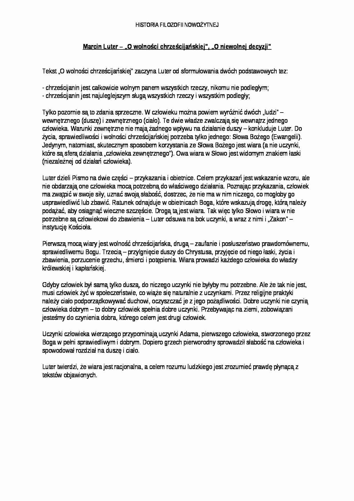Marcin Luter - omówienie dzieł - strona 1