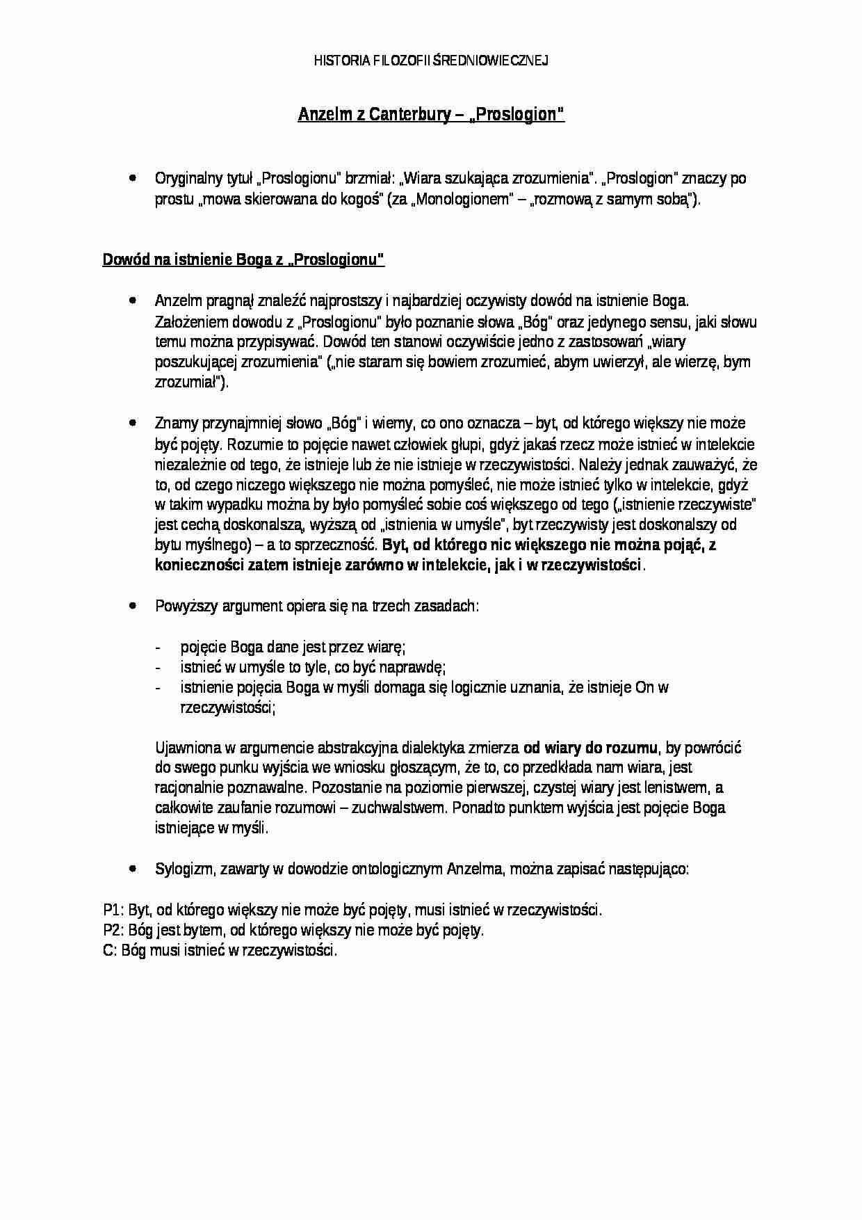 Anzelm z Canterbury - „Proslogion” - strona 1