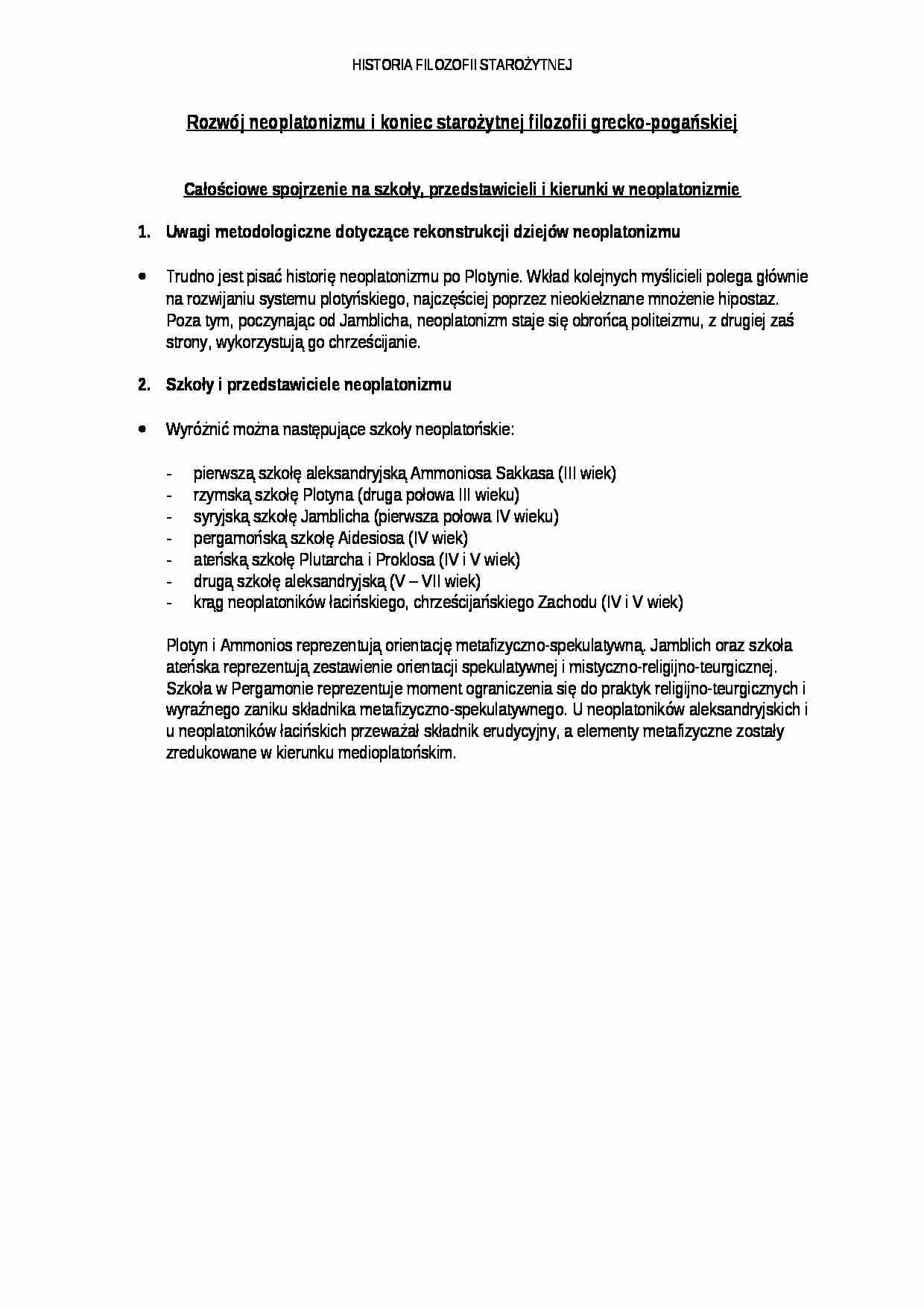 Rozwój neoplatonizmu - omówienie - strona 1
