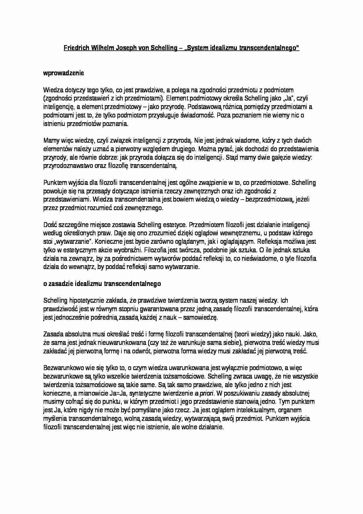 Schelling  system idealizmu transcendentalnego - strona 1