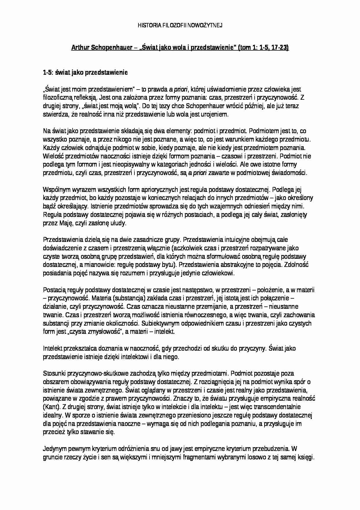 Schopenhauer - „Świat jako wola i przedstawienie” - strona 1
