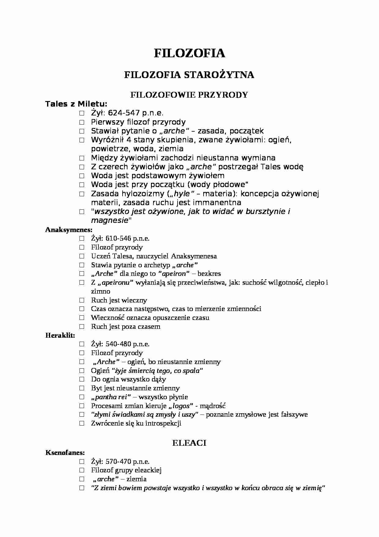 Filozofia starożyna - filozofowie przyrody - strona 1