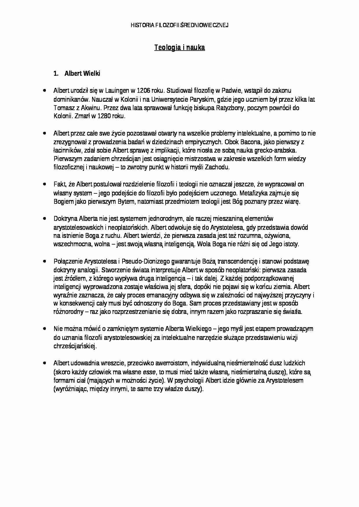 Teologia i nauka - A. Wielki, R. Bacon - strona 1