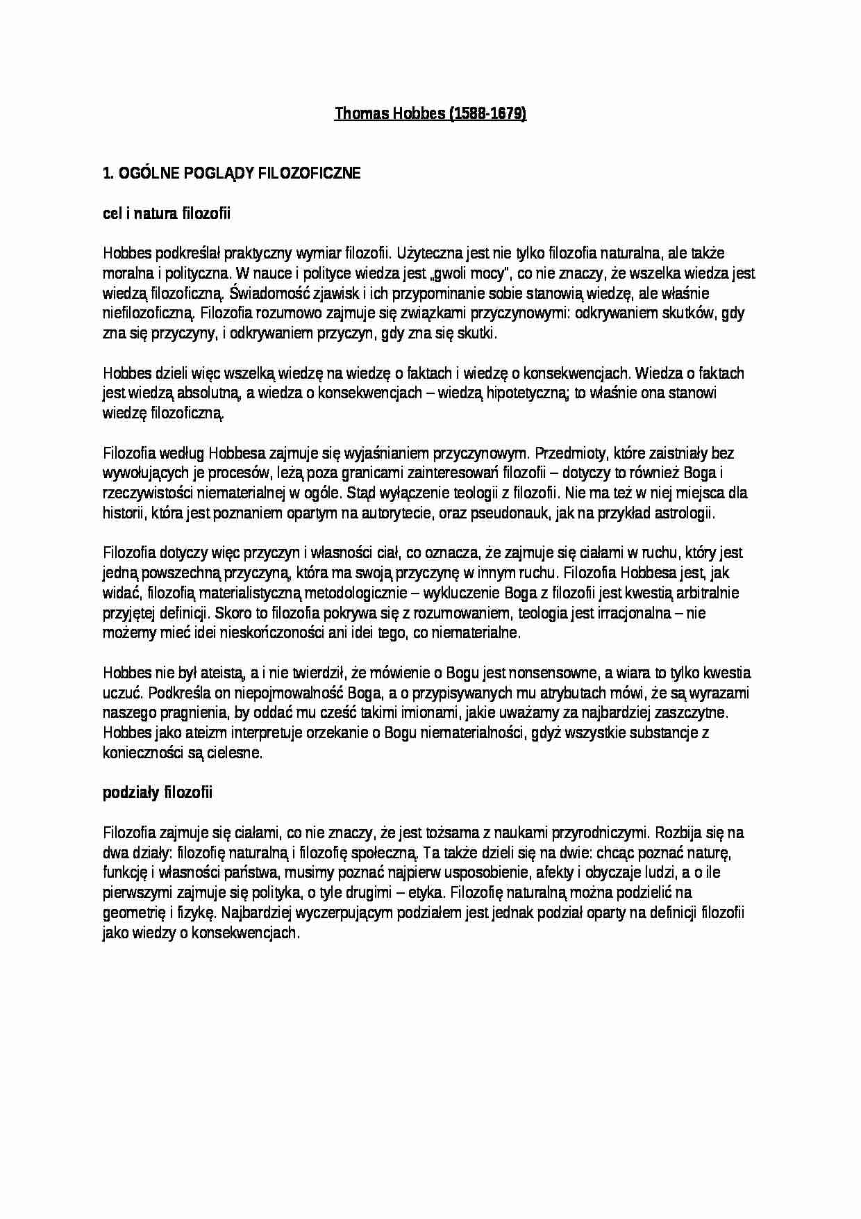 Thomas Hobbes - ogólne poglądy filozoficzne - strona 1
