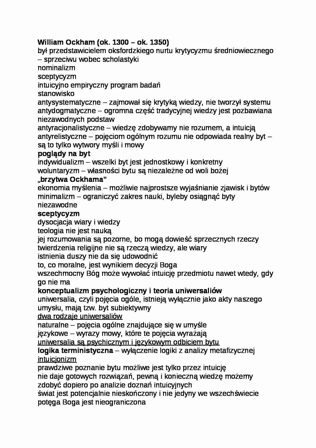 William Ockham - konceptualizm psychologiczny i teoria uniwersaliów - strona 1