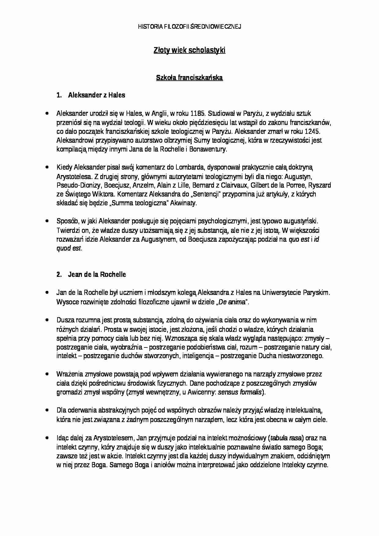 Złoty wiek scholastyki - szkoła franciszkańska - strona 1