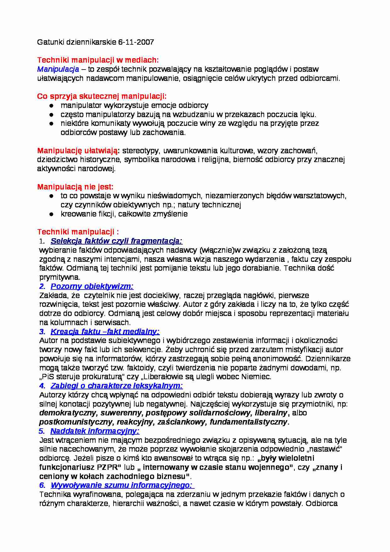 Techniki manipulacji w mediach - strona 1