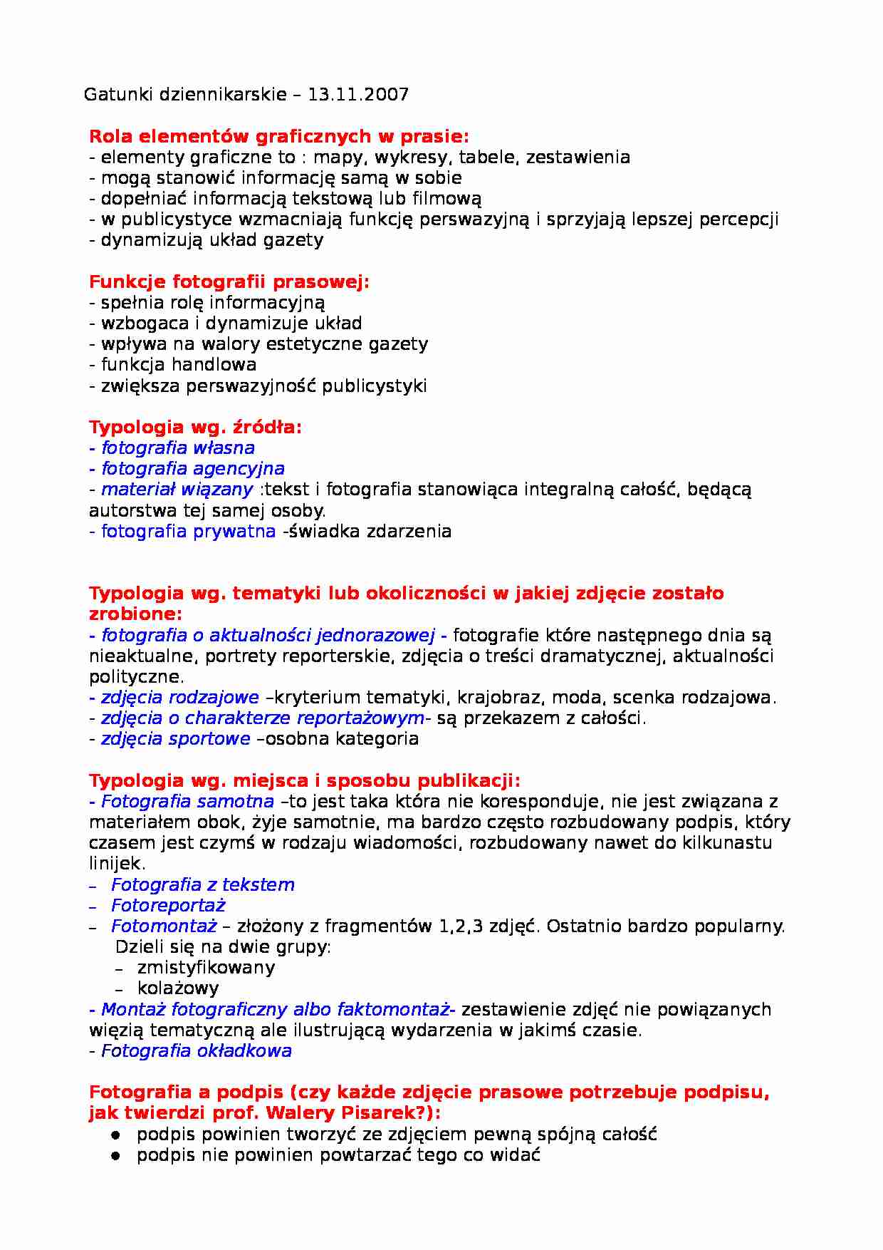 Rola elementów graficznych w prasie i funkcje fotografii prasowej - strona 1