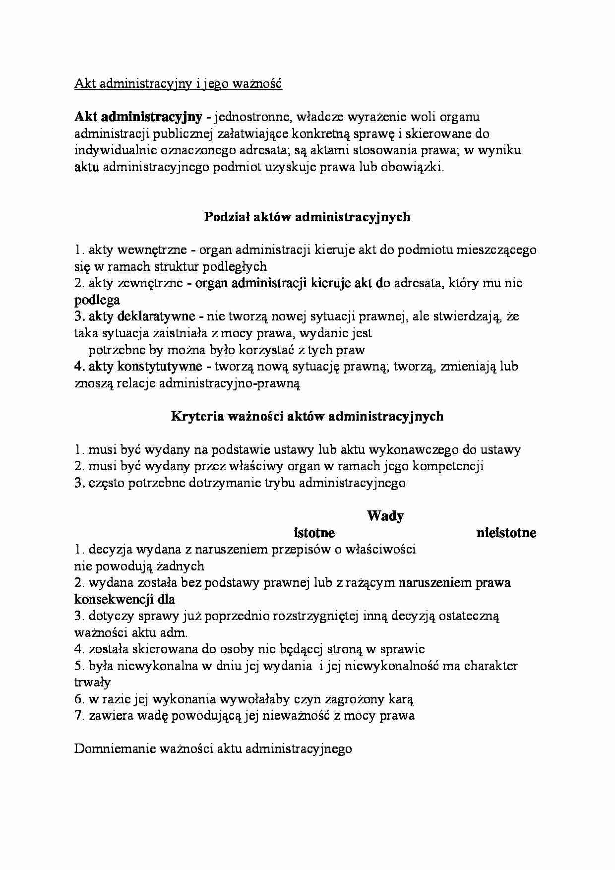 Akt administracyjny i jego ważność - strona 1