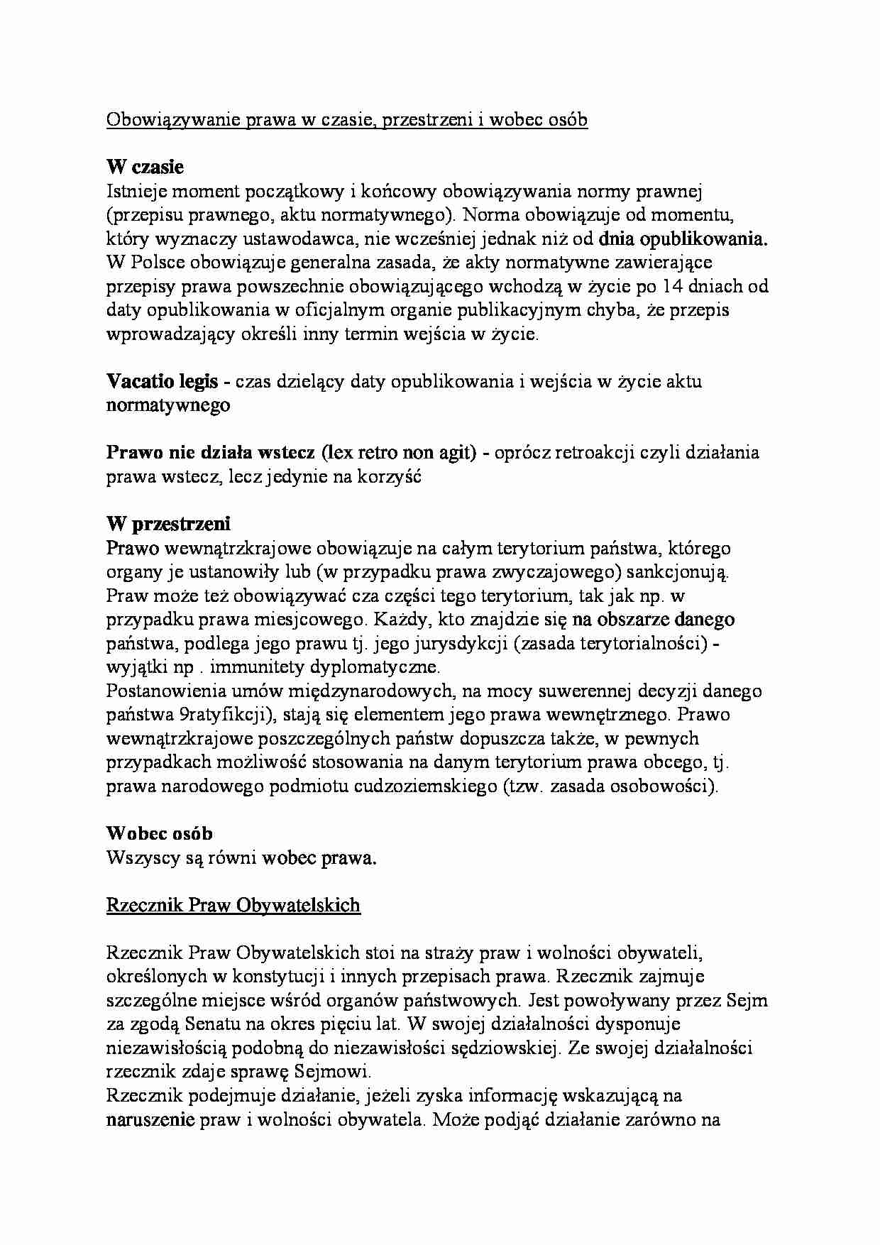 Obowiązywanie prawa w czasie, przestrzeni i wobec osób - strona 1