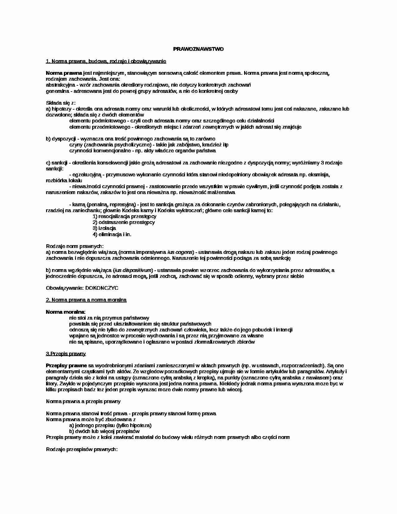 Prawoznawstwo - opracowanie, omówienie cz 1 - strona 1