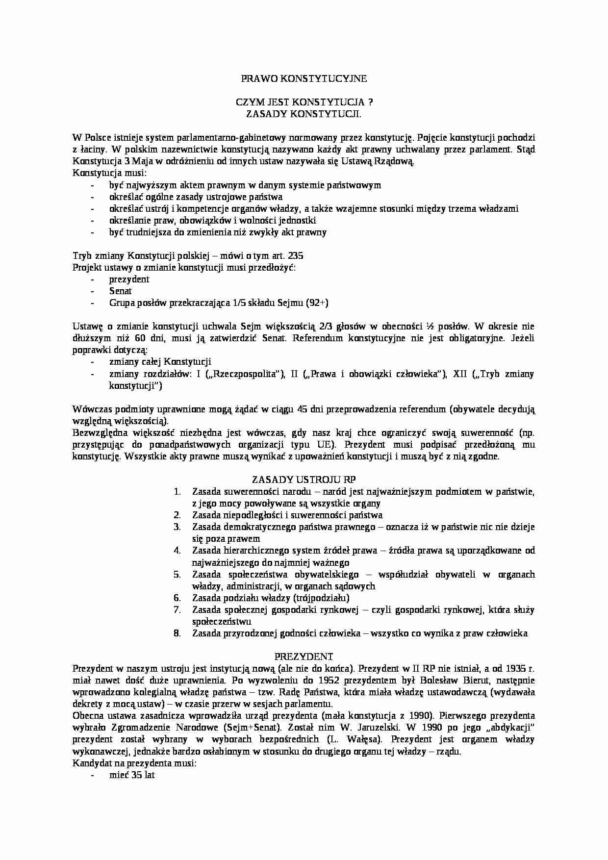 Prawo konstytucyjne - opracowanie egzaminu - strona 1
