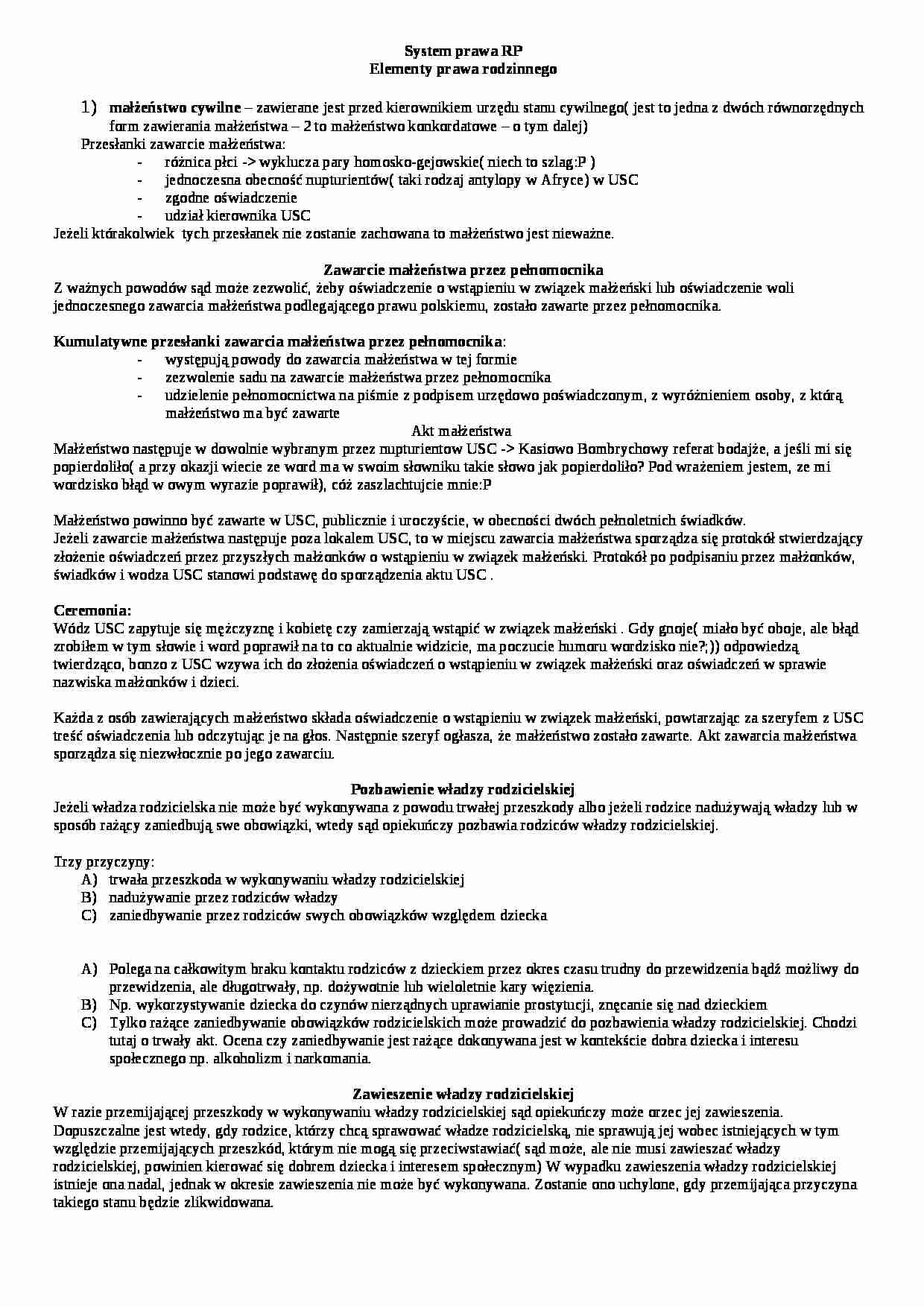 Elementy prawa rodzinnego - małżeństwo cywilne - strona 1