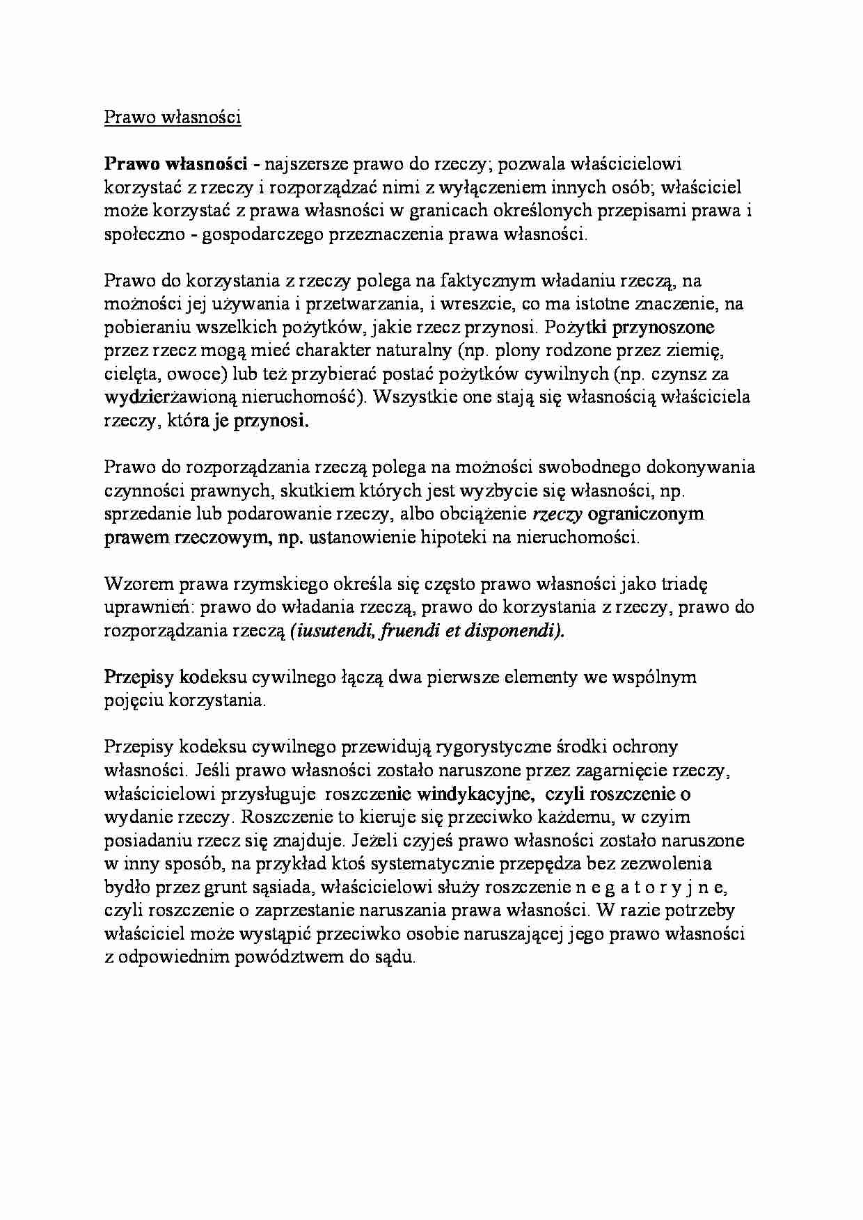 Prawo własności - Rozporządzanie rzeczą - strona 1