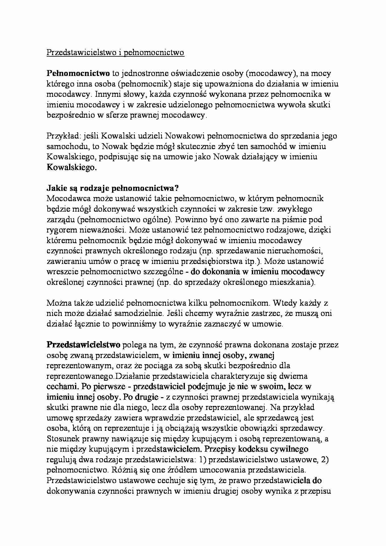 Przedstawicielstwo i pełnomocnictwo - strona 1