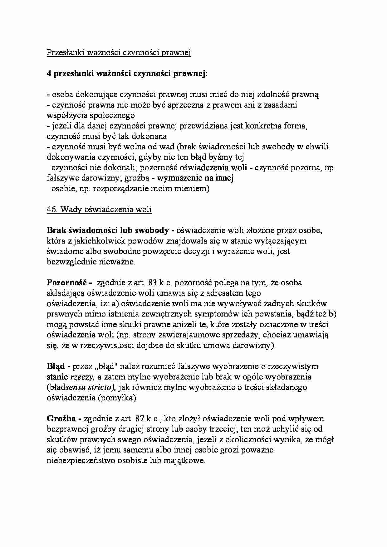 Przesłanki ważności czynności prawnej - strona 1