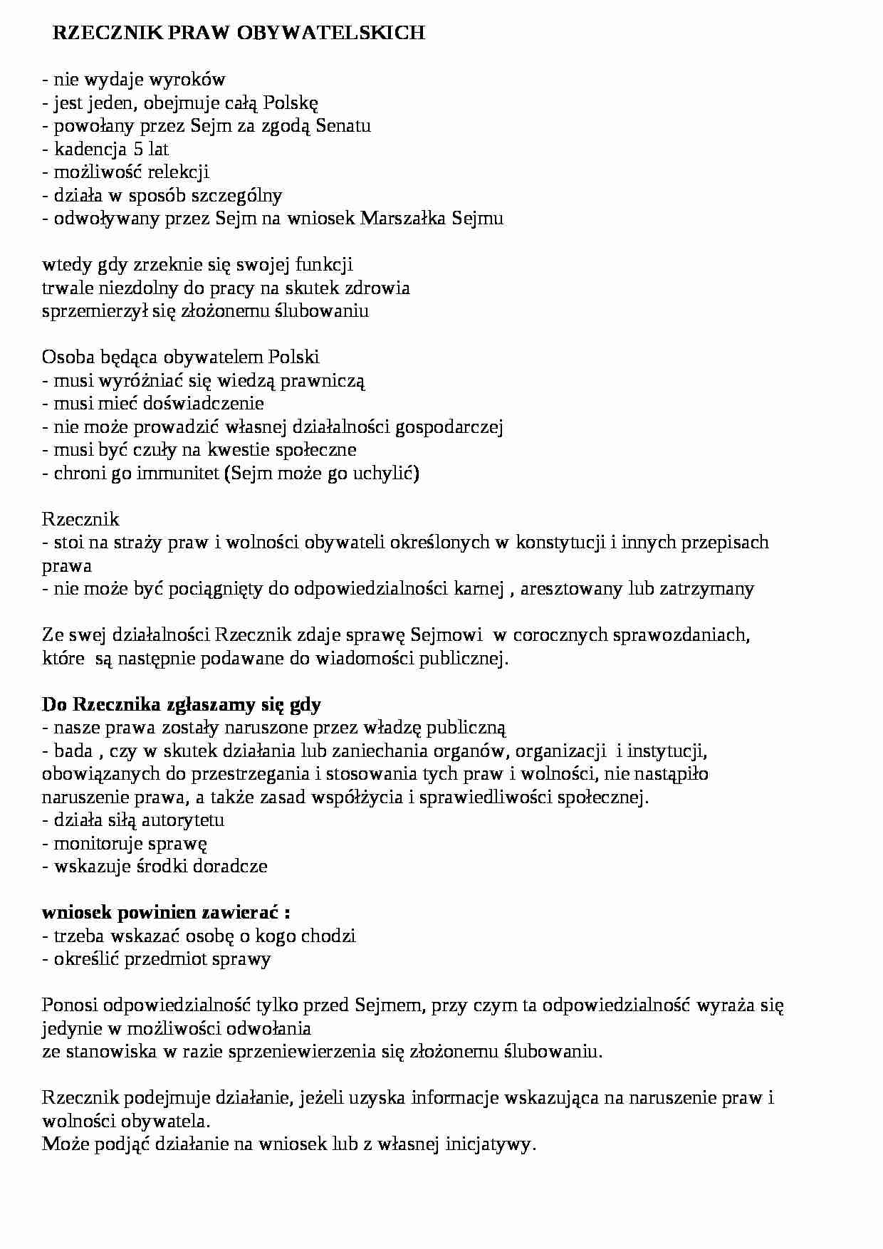 Rzecznik Praw Obywatelskich - kompetencje - strona 1