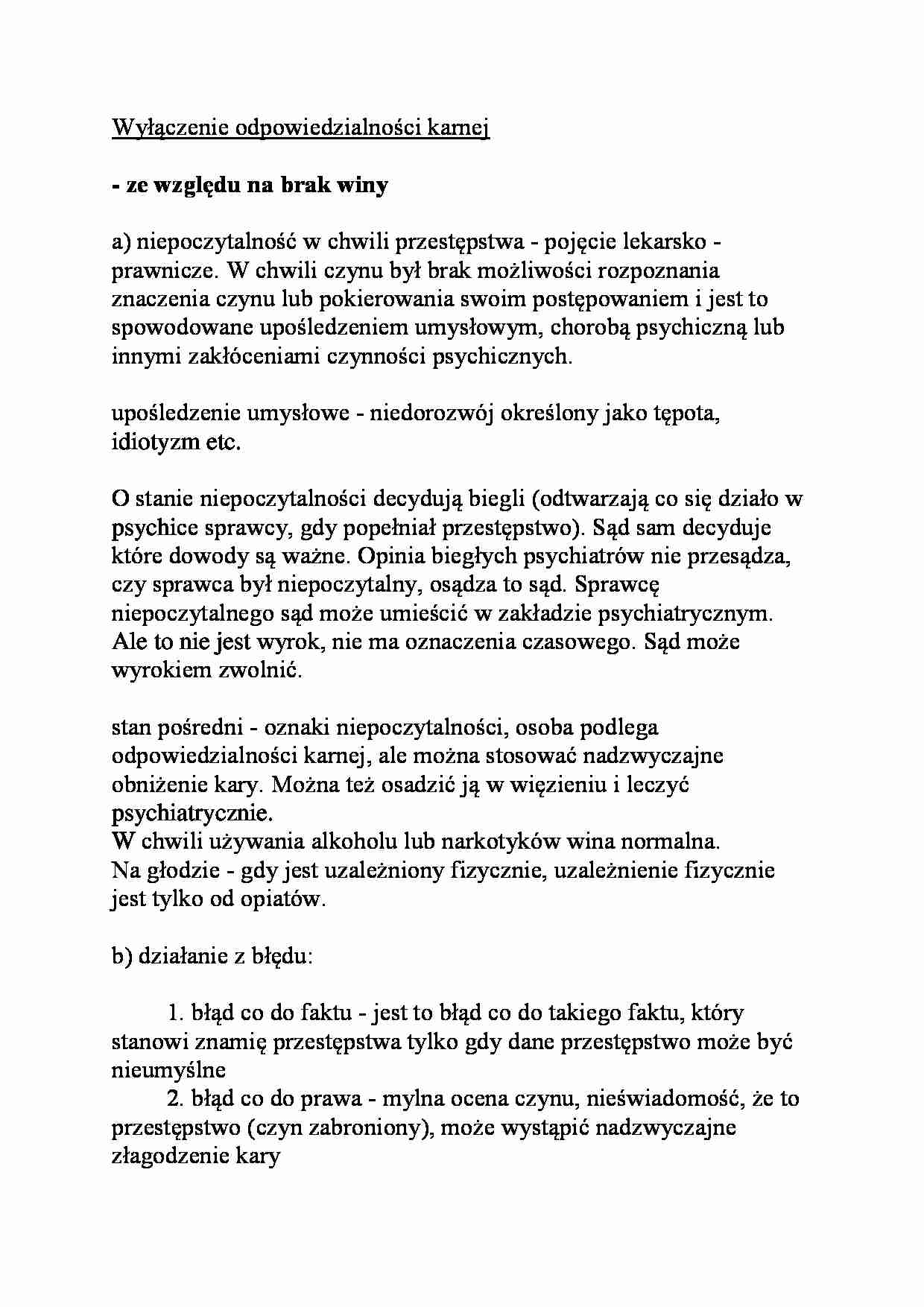 Wyłączenie odpowiedzialności karnej - strona 1