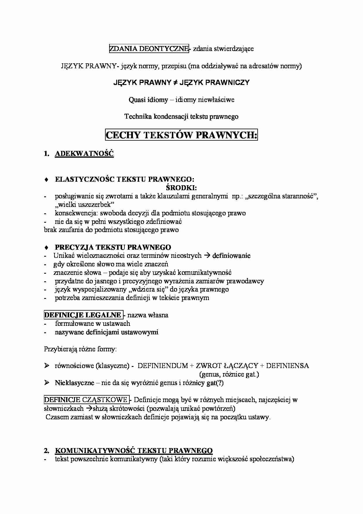 Cechy tekstów prawnych - wykład - strona 1