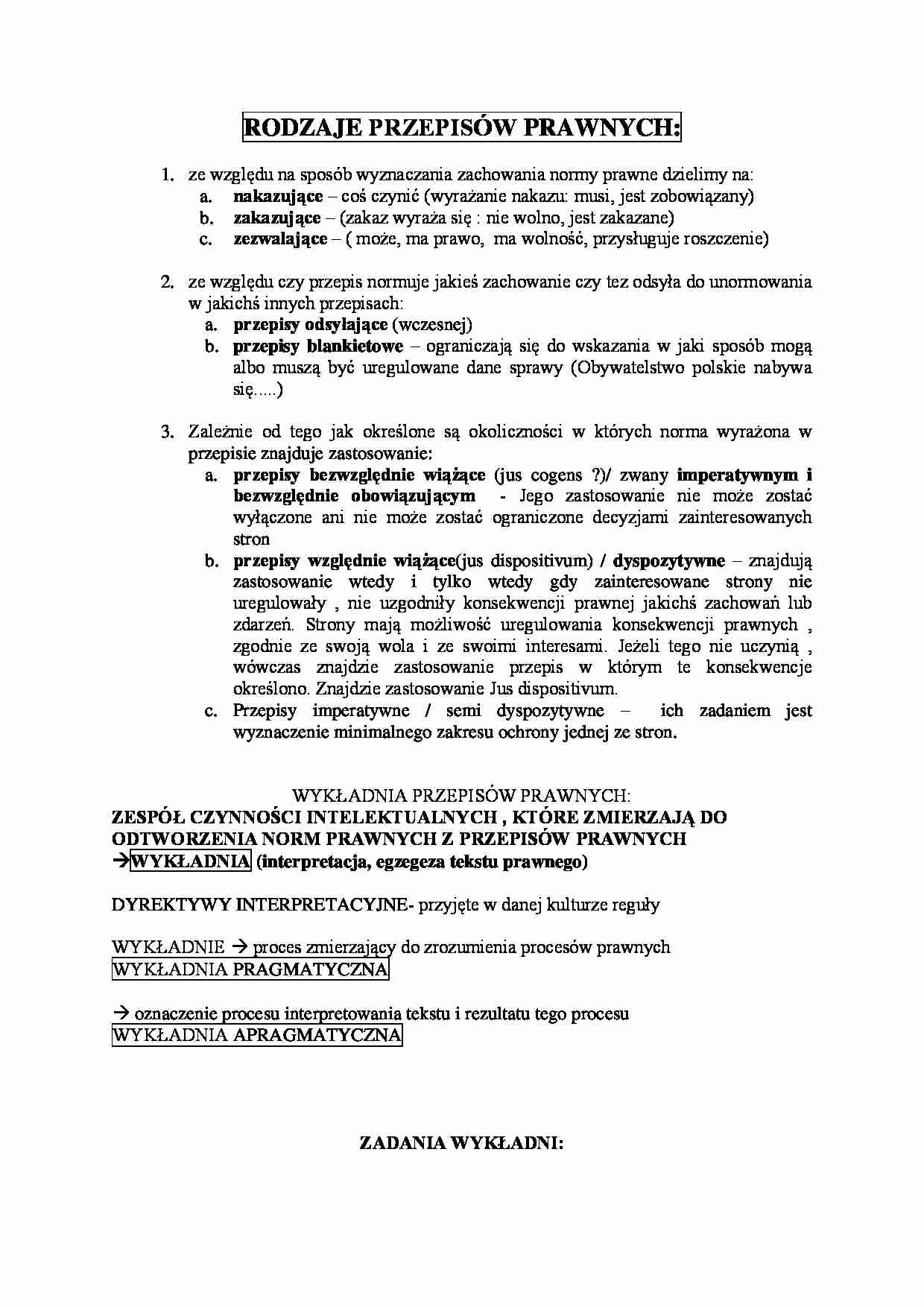 Rodzaje przepisów prawnych - wykład - strona 1