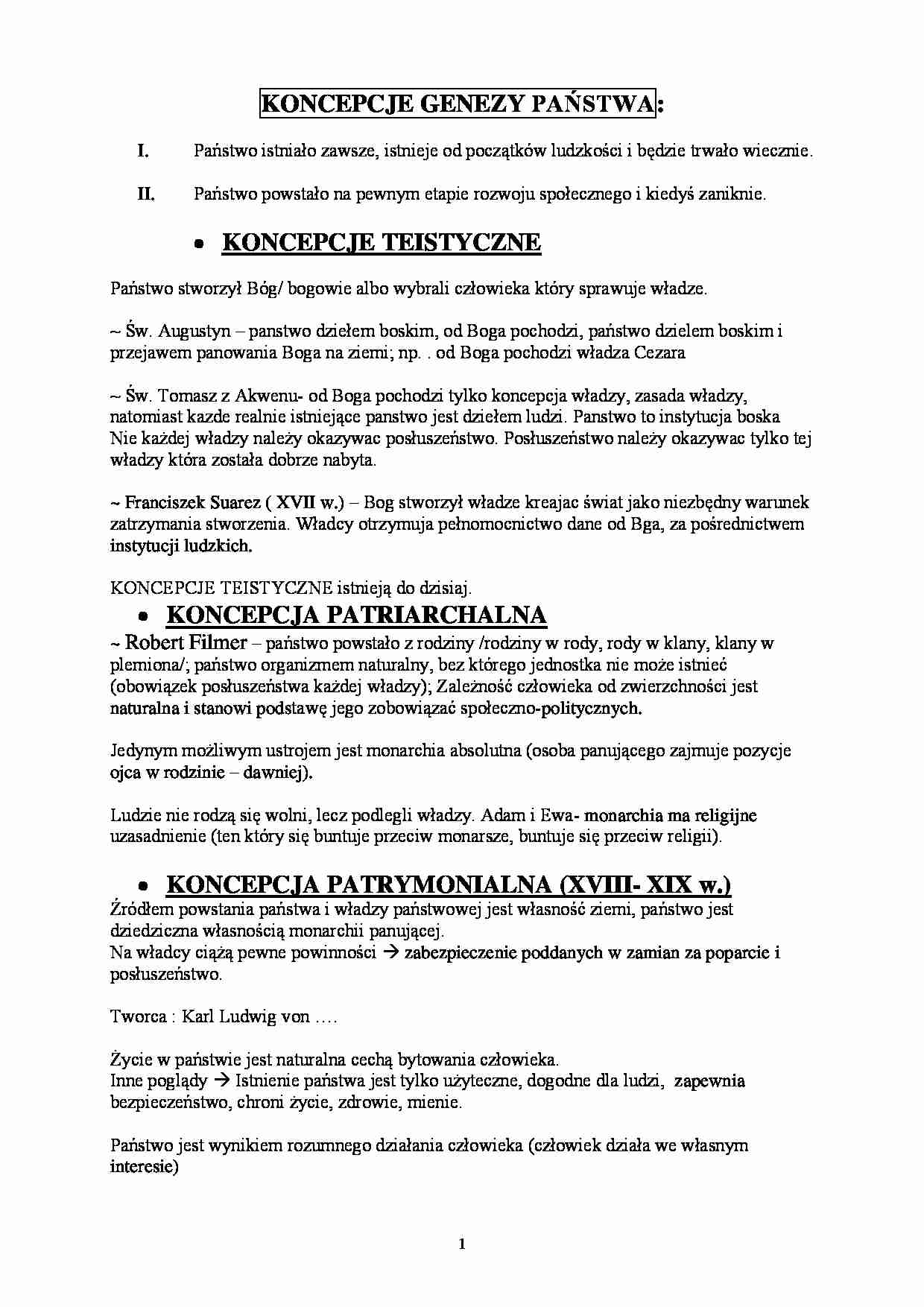 Koncepcje genezy państwa - wykład - strona 1