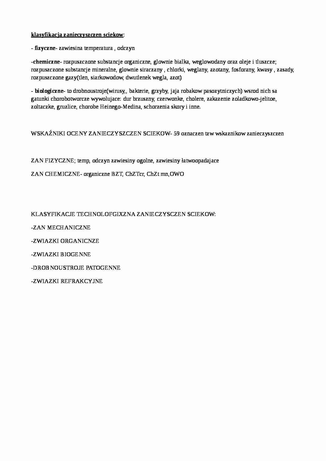 Klasyfikacja zanieczyszczeń ścieków - strona 1