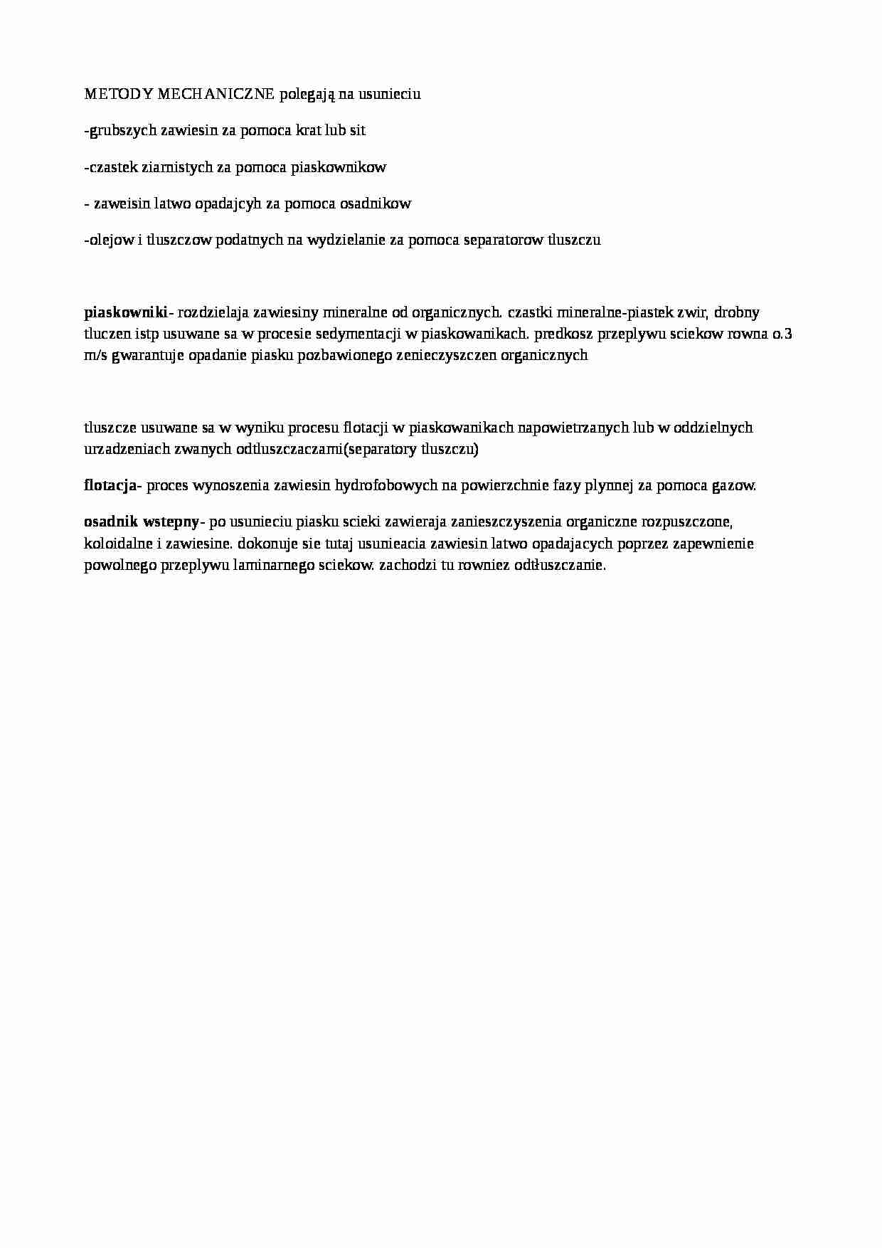 Metody mechaniczne oczyszczania ścieków - strona 1