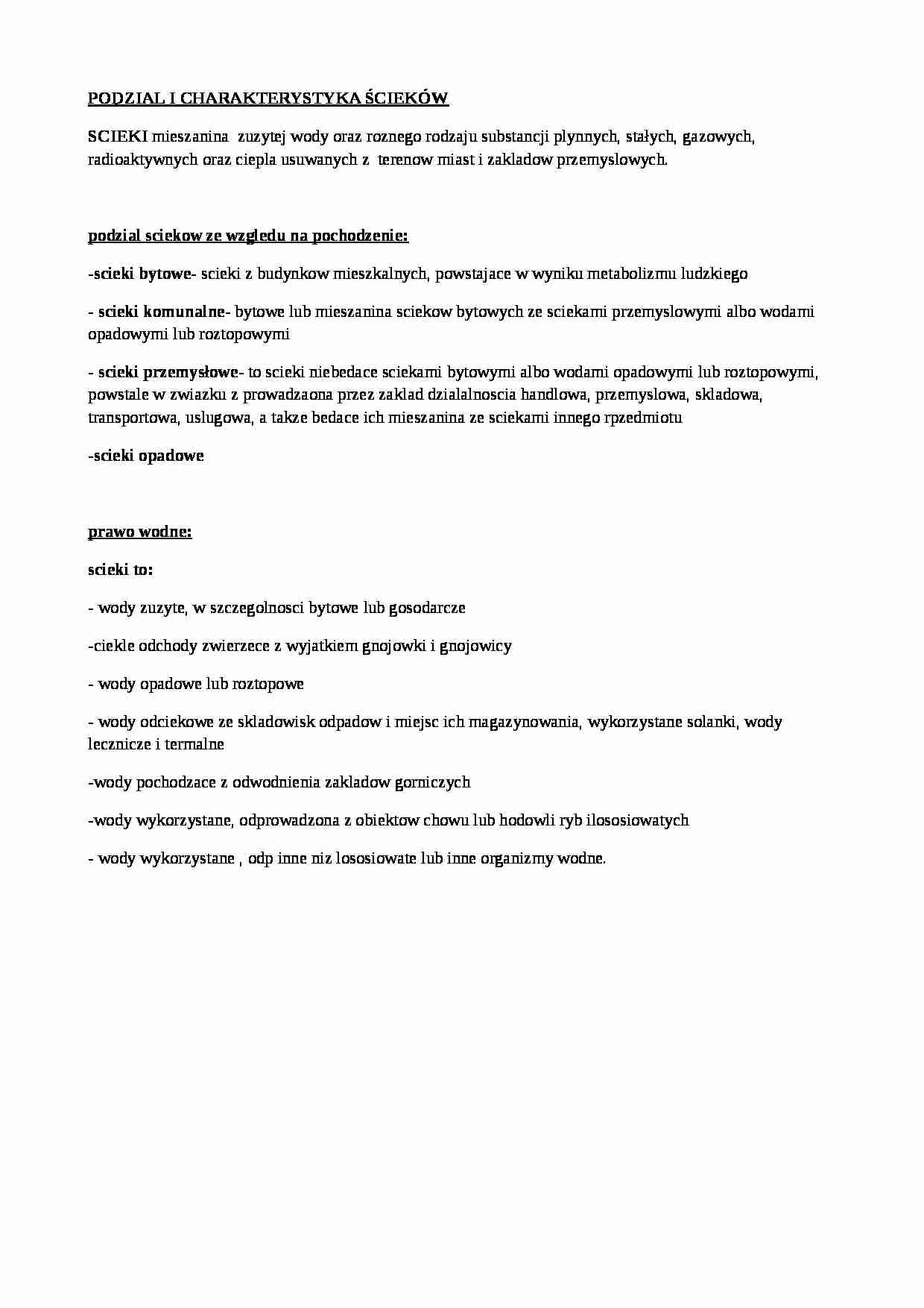 Podział i charakterystyka ścieków - Prawo wodne - strona 1