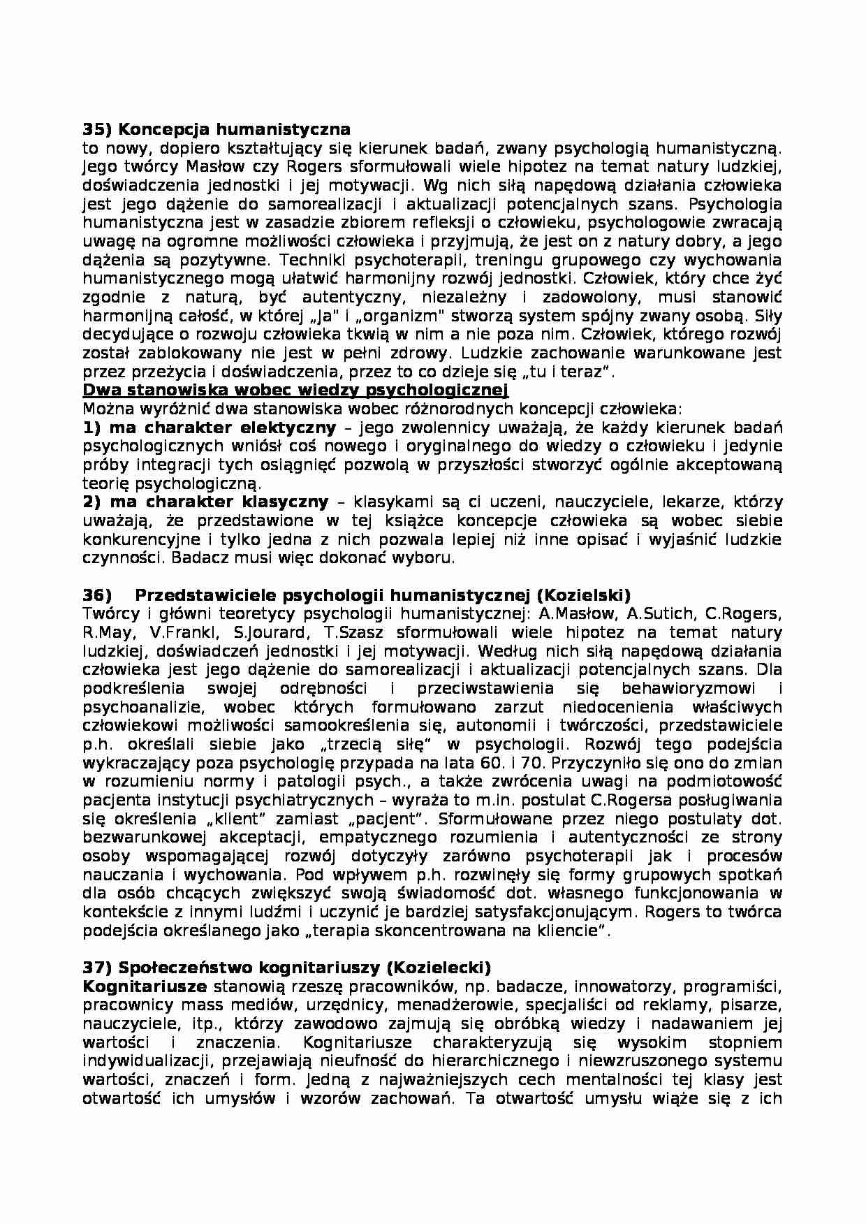 Koncepcja humanistyczna - Wiedza psychologiczna - strona 1