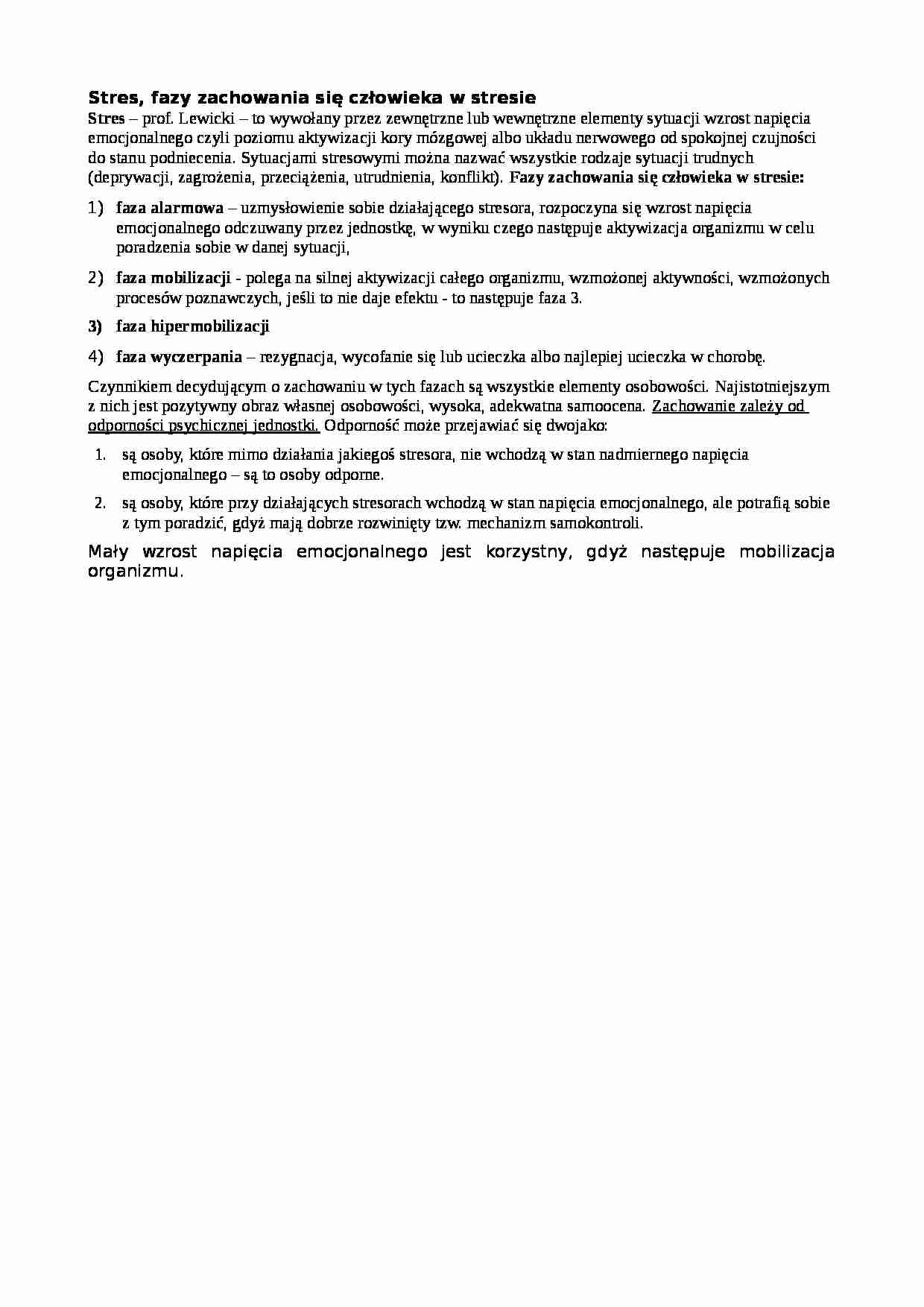 Stres, fazy zachowania się człowieka w stresie - strona 1