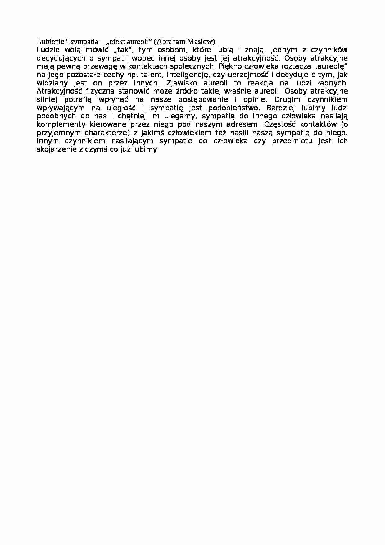 Lubienie i sympatia -efekt aureoli(Abraham Masłow) - strona 1