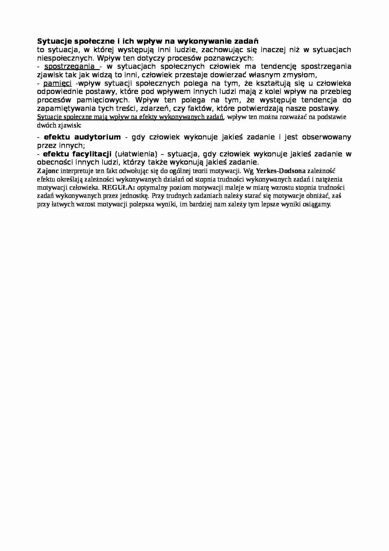 Sytuacje społeczne i ich wpływ na wykonywanie zadań - strona 1