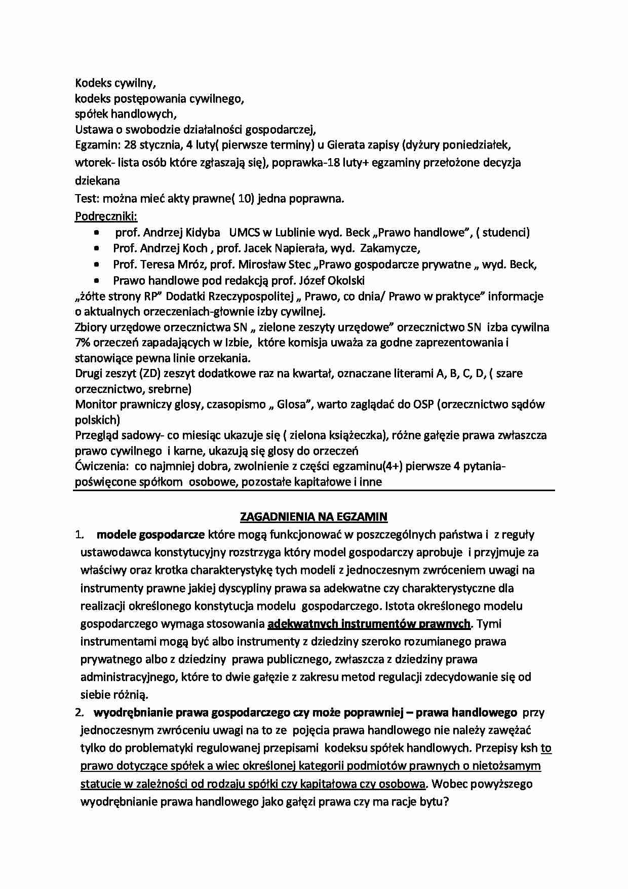 Prawo handlowe-zagadnienia na egzamin - strona 1