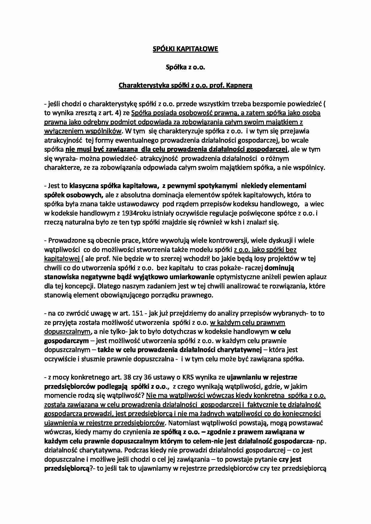 Spółki kapitałowe - Kodeks Spółek Handlowych - strona 1