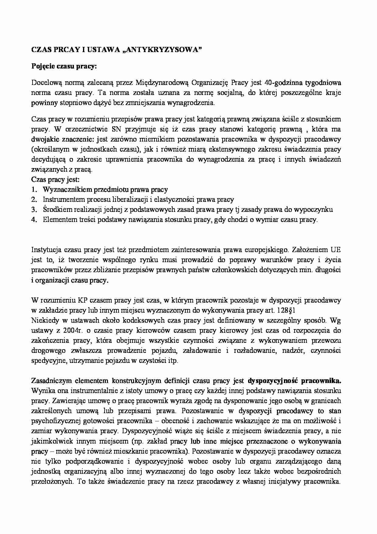 Czas pracy i ustawa antykryzysowa - strona 1