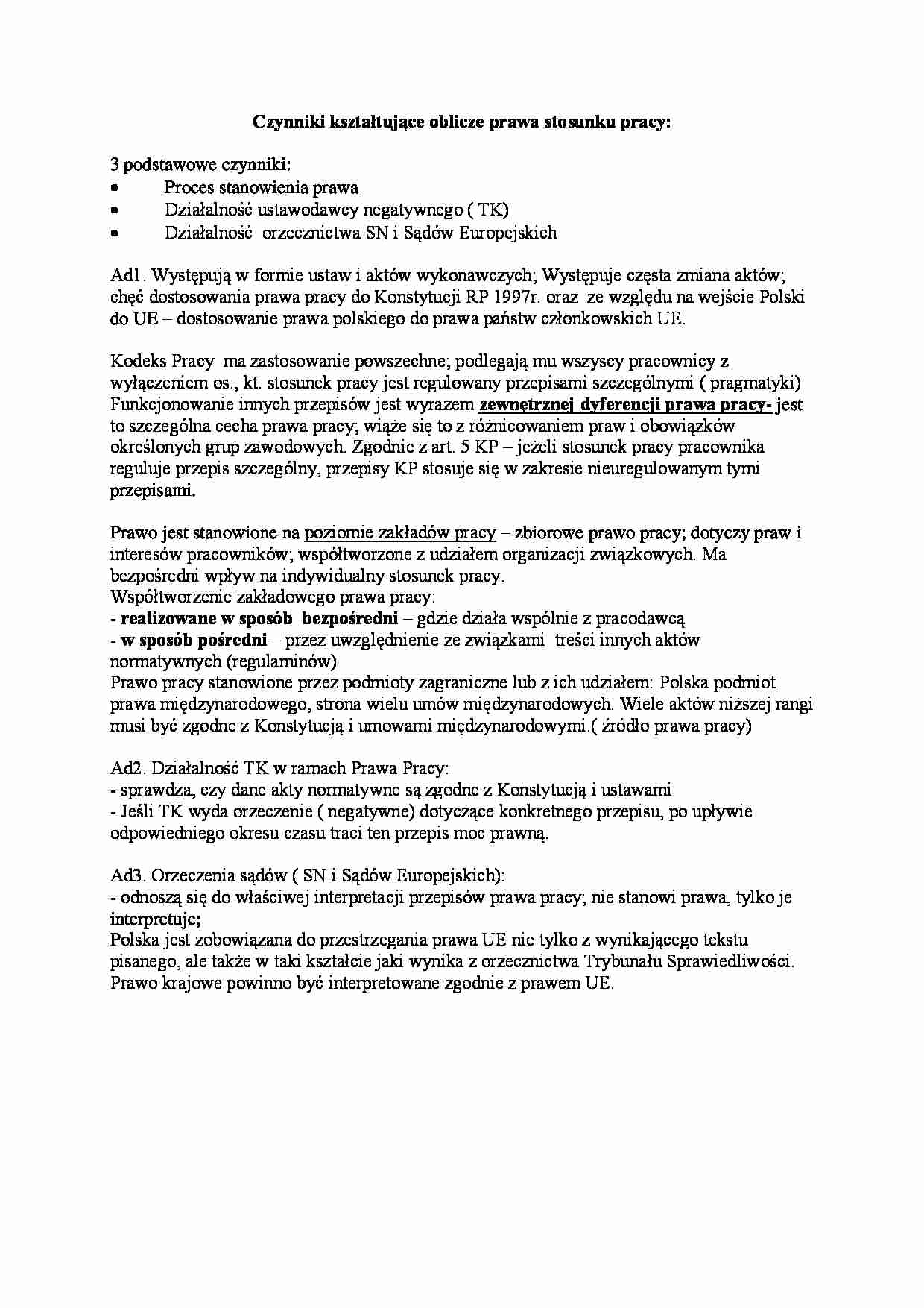 Czynniki kształtujące oblicze prawa stosunku pracy - strona 1