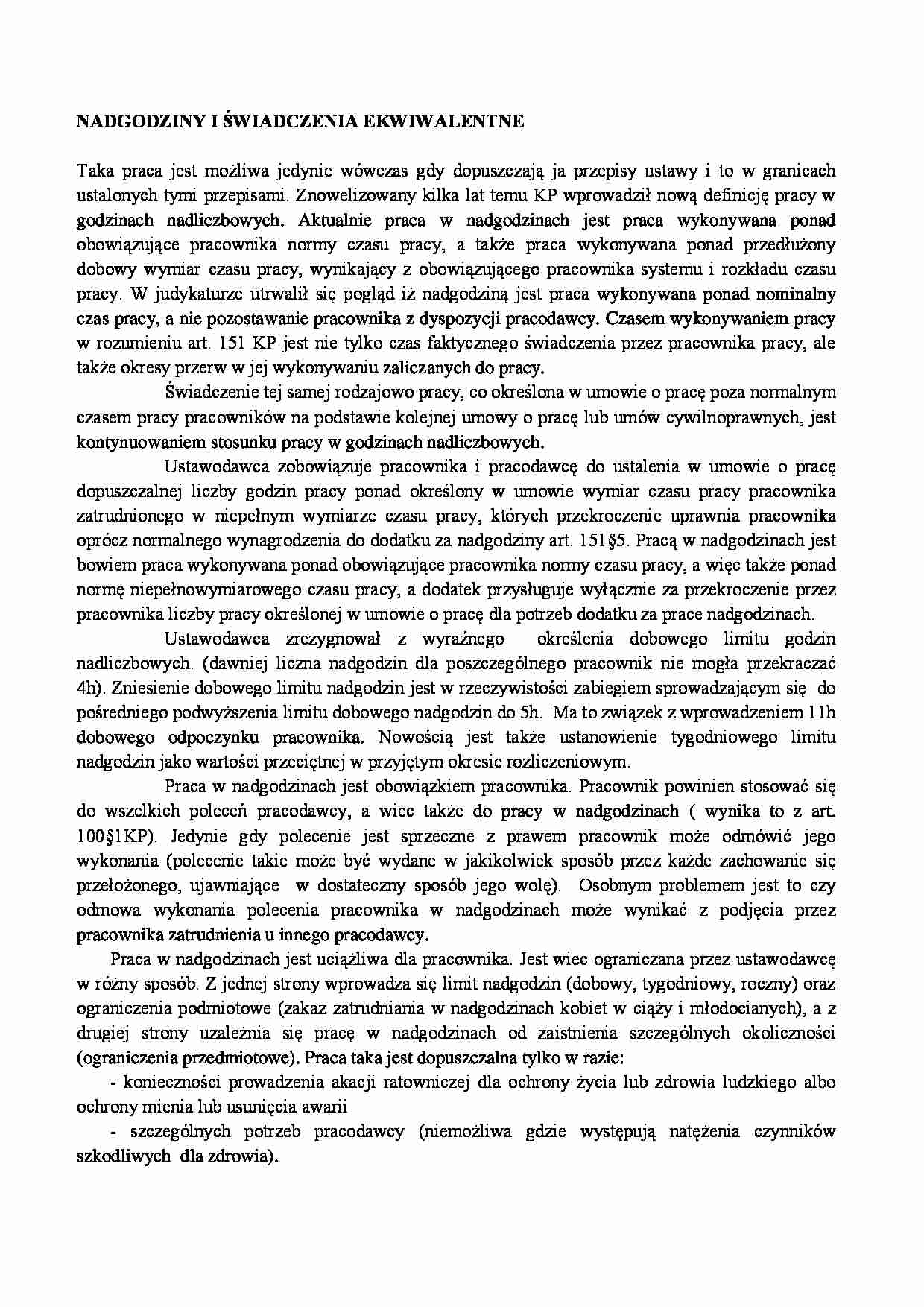 Nadgodziny i świadczenia ekwiwalne - strona 1