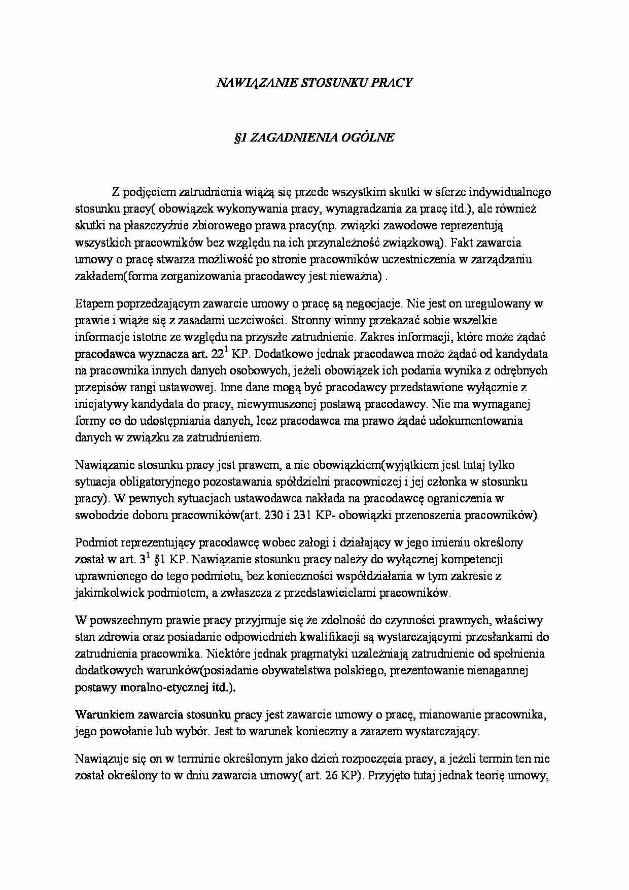 Nawiązanie stosunku pracy - strona 1