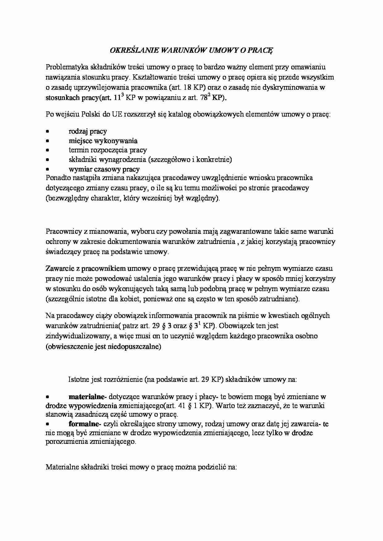 Określanie warunków umowy o pracę - strona 1