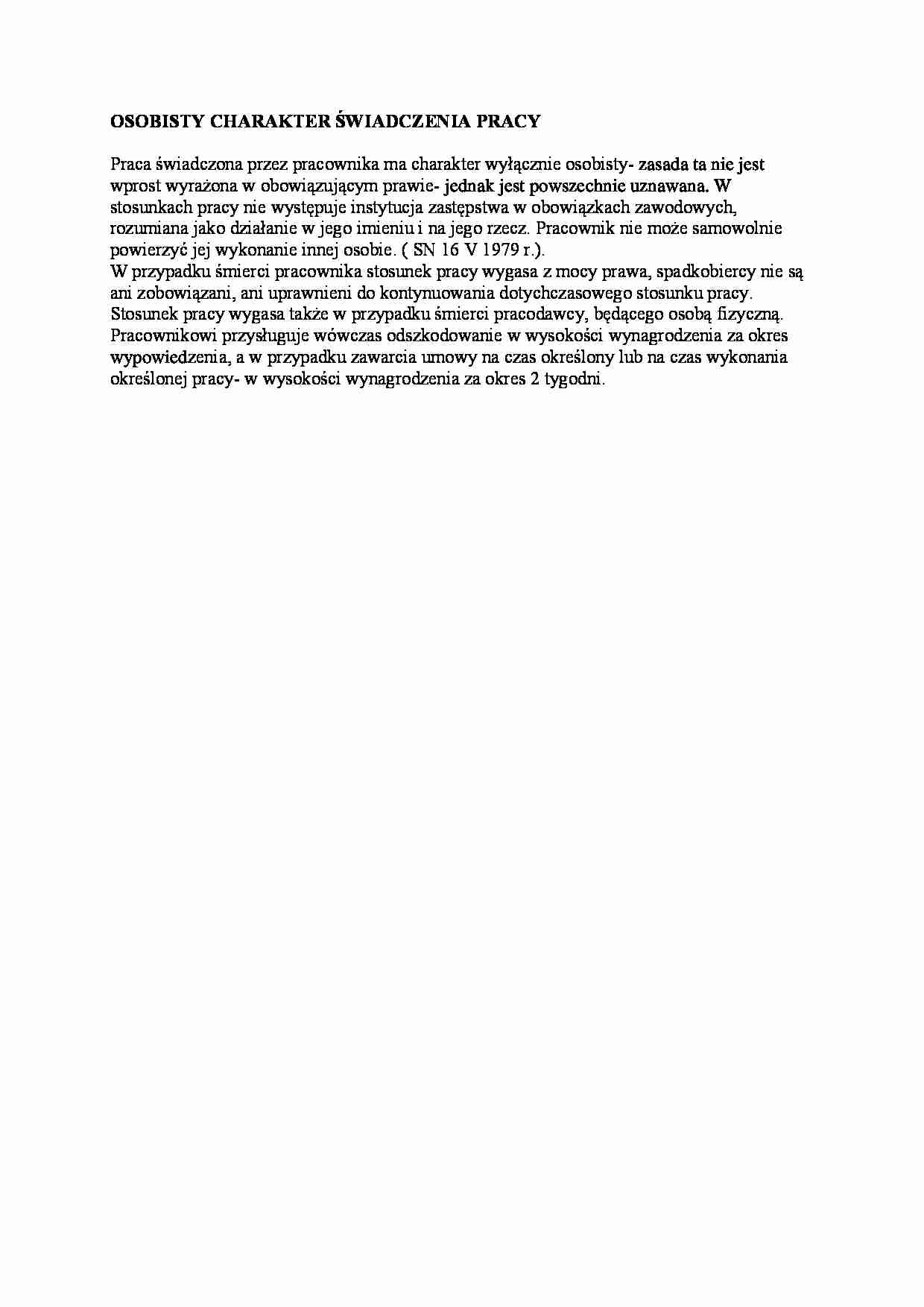 Osobisty charakter świadczenia pracy - strona 1