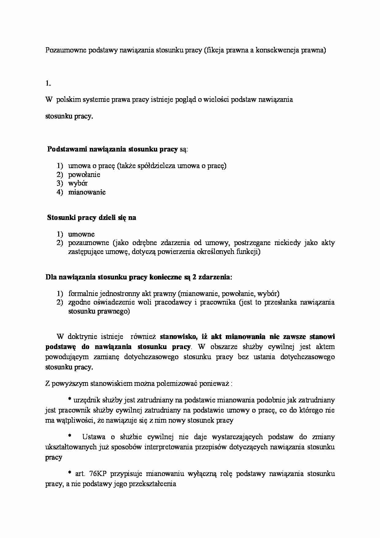 Pozaumowne podstawy nawiązania stosunku pracy - strona 1