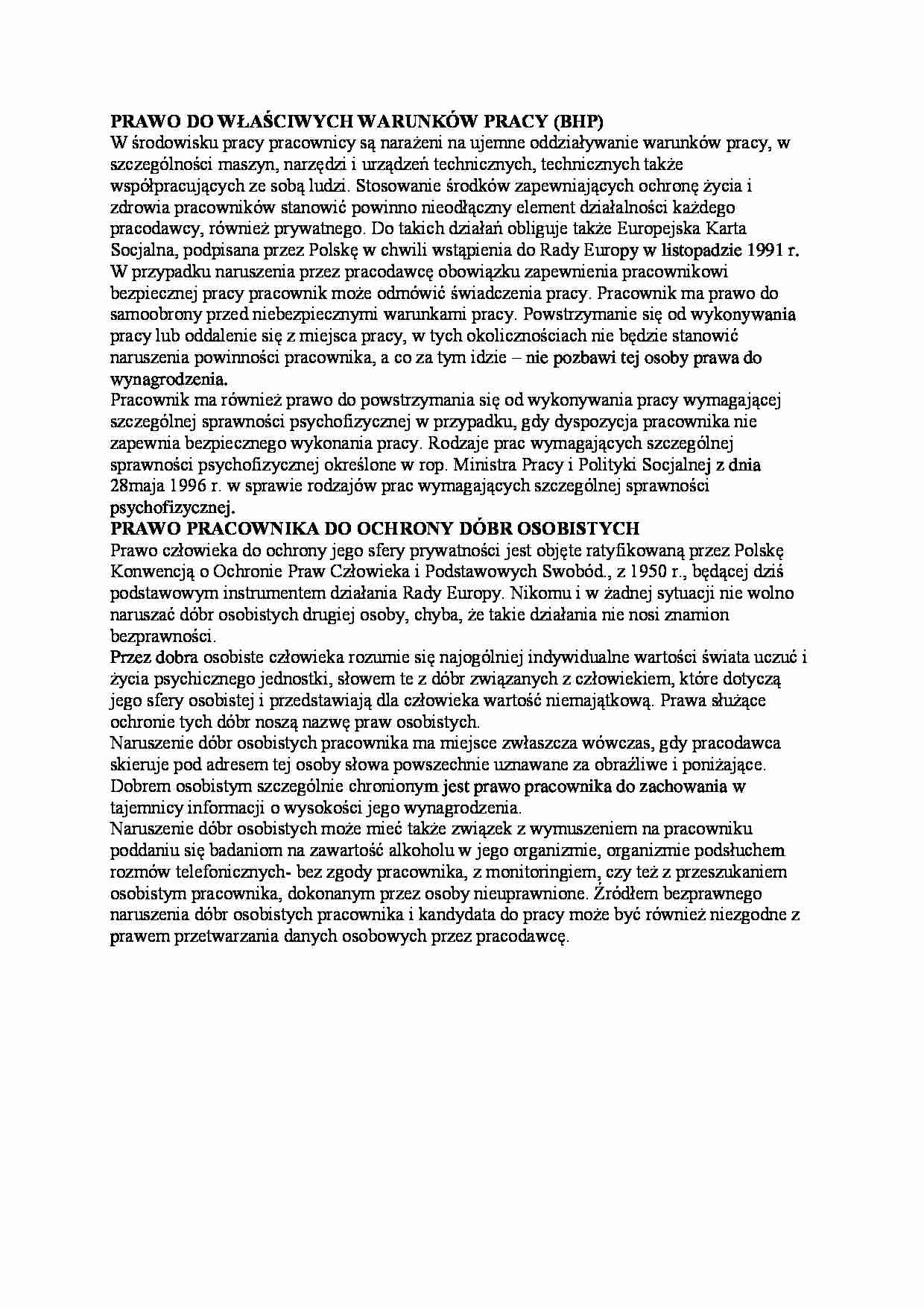 Prawo do właściwych warunków pracy-BHP - strona 1