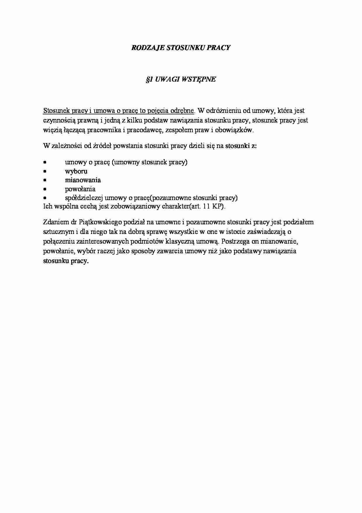 Rodzaje stosunku pracy - strona 1