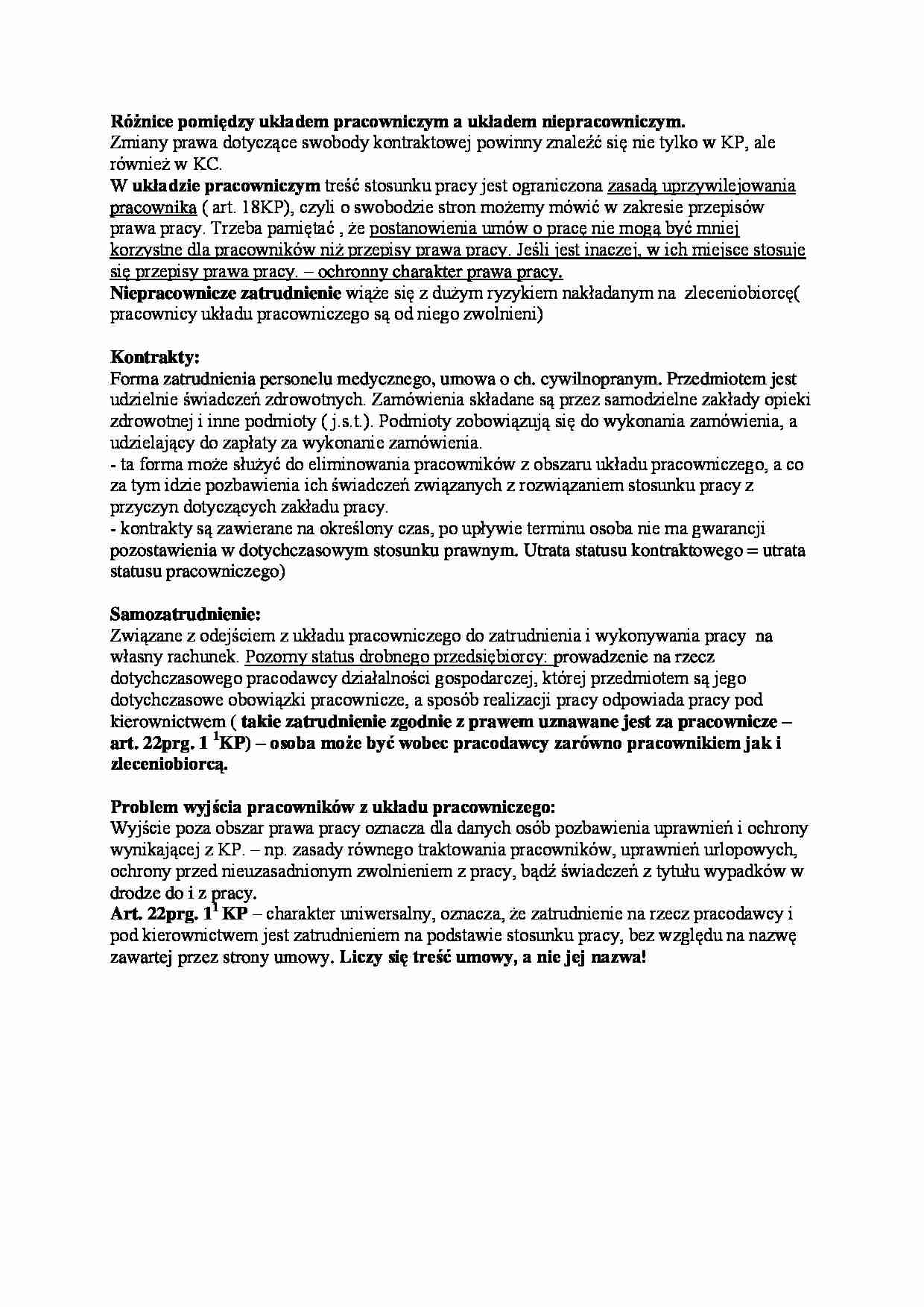 Róznice pomiędzy układem pracowniczym a układem niepracowniczym - strona 1