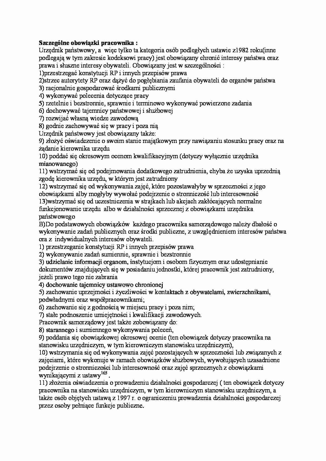Szczególne obowiązki pracownika - strona 1