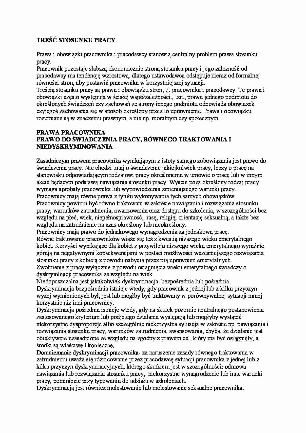 Treść stosunku pracy - strona 1